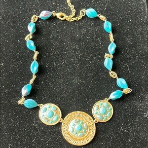Elegant Gold and Turquoise Necklace 20”
